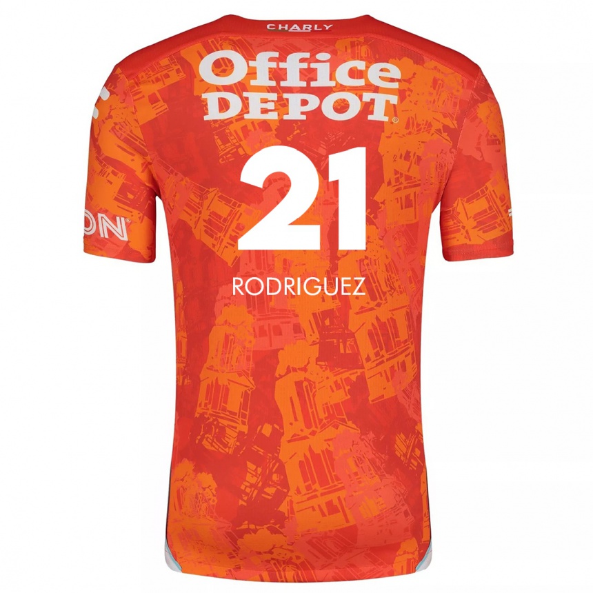 Niño Fútbol Camiseta Valentín Rodríguez #21 Naranja Blanco 2ª Equipación 2024/25 Perú