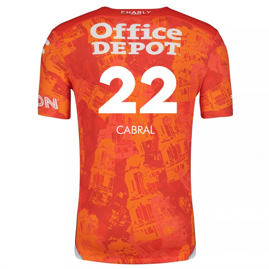 Niño Fútbol Camiseta Gustavo Cabral #22 Naranja Blanco 2ª Equipación 2024/25 Perú