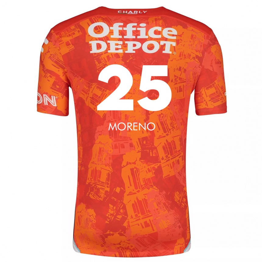 Niño Fútbol Camiseta Carlos Moreno #25 Naranja Blanco 2ª Equipación 2024/25 Perú