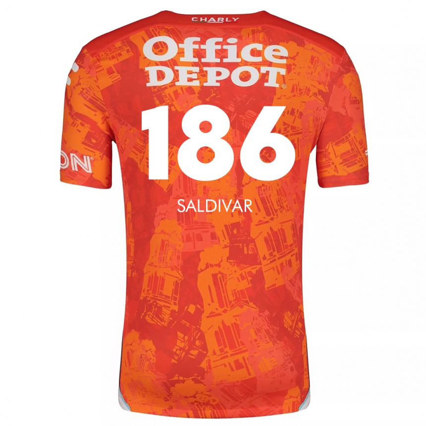 Niño Fútbol Camiseta José Saldívar #186 Naranja Blanco 2ª Equipación 2024/25 Perú