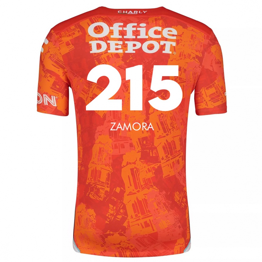 Niño Fútbol Camiseta Yahir Zamora #215 Naranja Blanco 2ª Equipación 2024/25 Perú