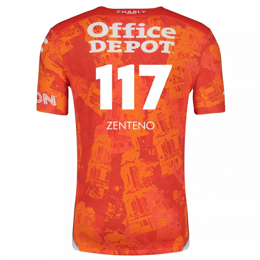 Niño Fútbol Camiseta Gustavo Zenteno #117 Naranja Blanco 2ª Equipación 2024/25 Perú