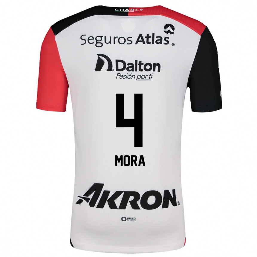 Niño Fútbol Camiseta Adrián Mora #4 Blanco Rojo Negro 2ª Equipación 2024/25 Perú