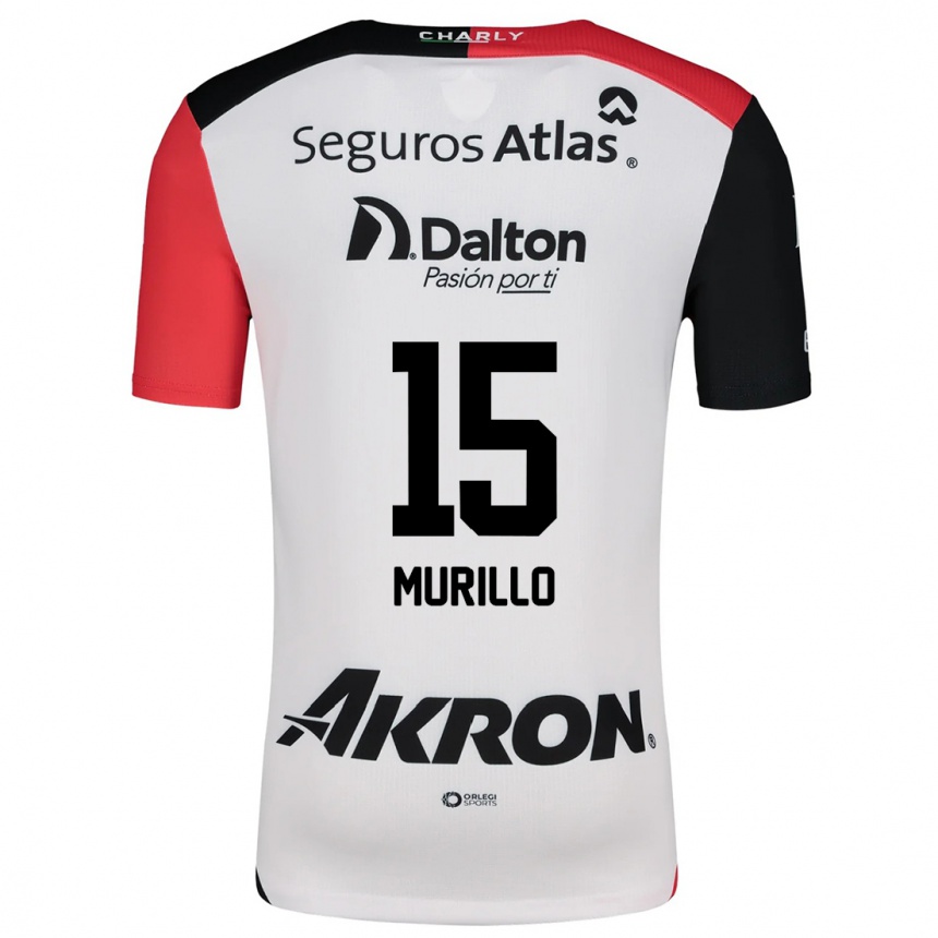 Niño Fútbol Camiseta Jhon Murillo #15 Blanco Rojo Negro 2ª Equipación 2024/25 Perú