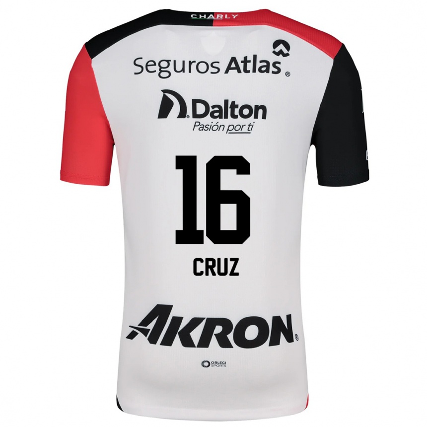 Niño Fútbol Camiseta Daniela Cruz #16 Blanco Rojo Negro 2ª Equipación 2024/25 Perú