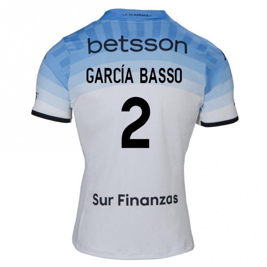 Niño Fútbol Camiseta Agustín García Basso #2 Blanco Azul Negro 2ª Equipación 2024/25 Perú