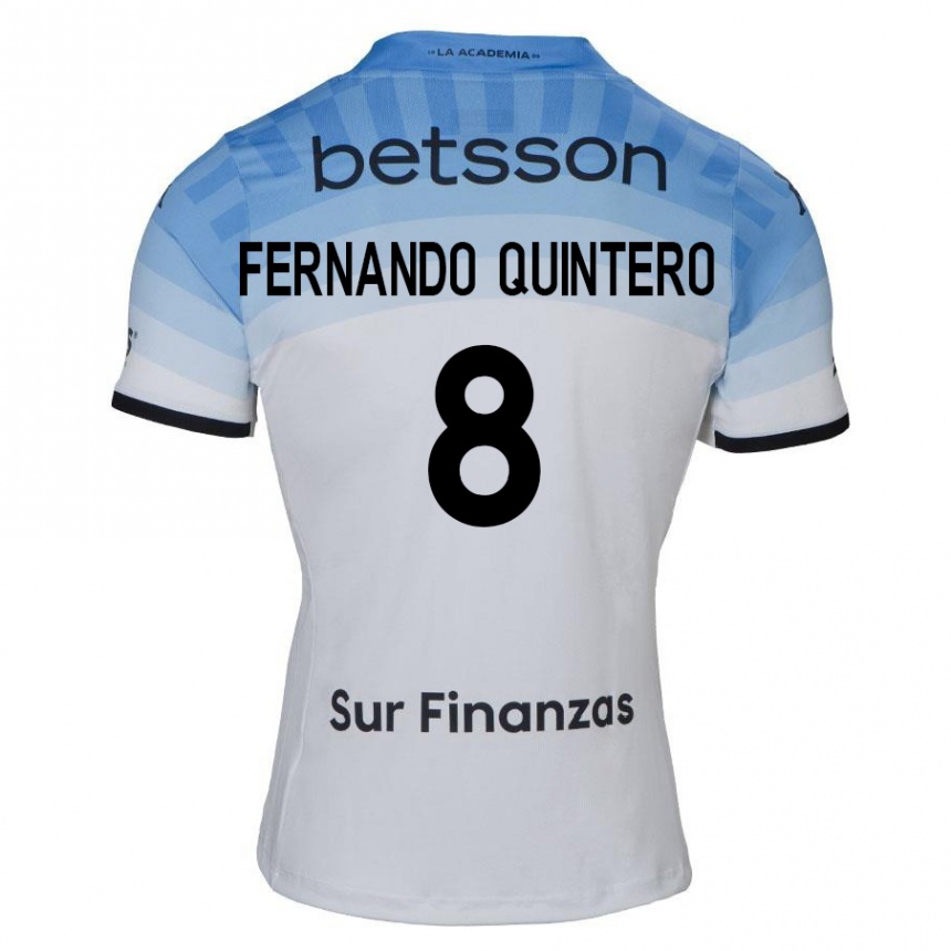 Niño Fútbol Camiseta Juan Fernando Quintero #8 Blanco Azul Negro 2ª Equipación 2024/25 Perú