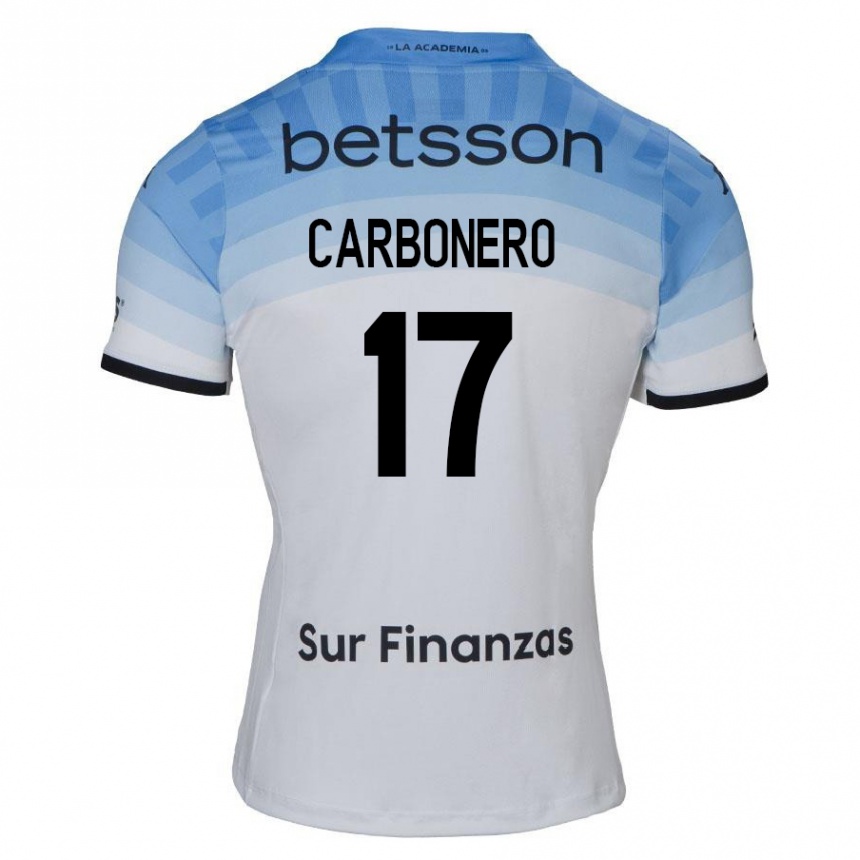 Niño Fútbol Camiseta Johan Carbonero #17 Blanco Azul Negro 2ª Equipación 2024/25 Perú