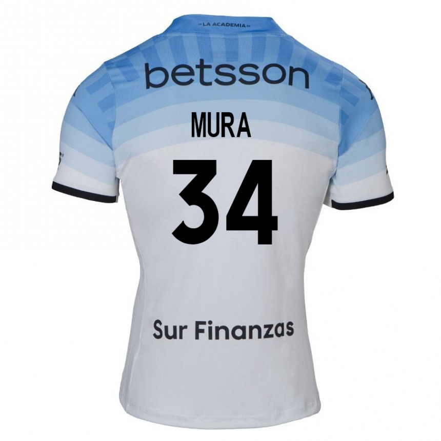 Niño Fútbol Camiseta Facundo Mura #34 Blanco Azul Negro 2ª Equipación 2024/25 Perú