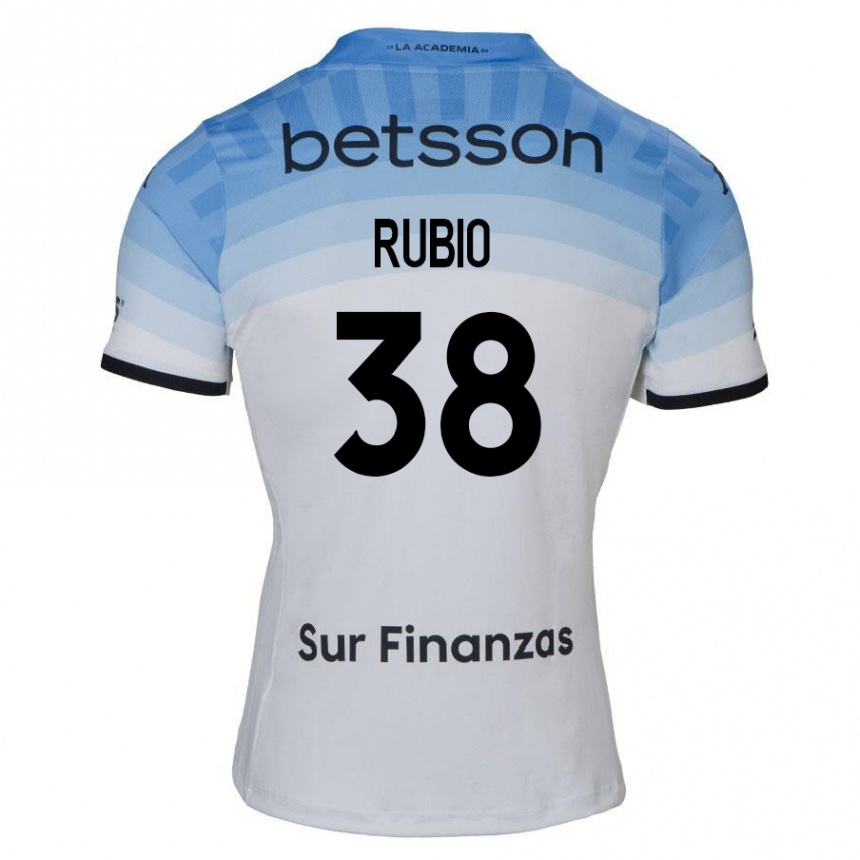 Niño Fútbol Camiseta Tobías Rubio #38 Blanco Azul Negro 2ª Equipación 2024/25 Perú