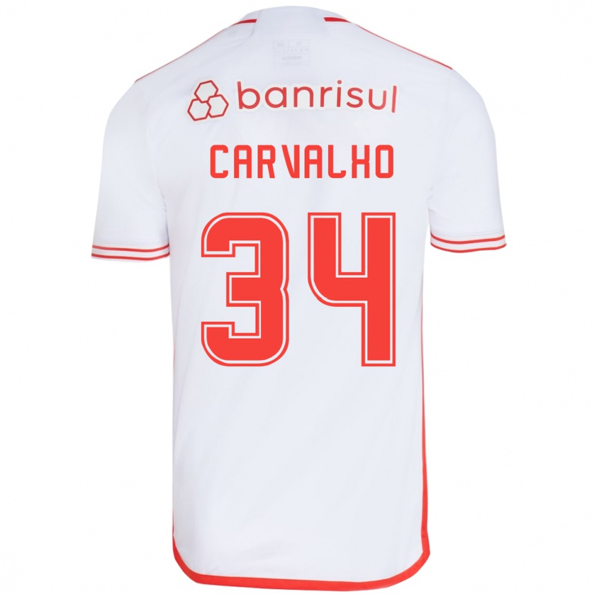 Niño Fútbol Camiseta Gabriel Carvalho #34 Blanco Rojo 2ª Equipación 2024/25 Perú