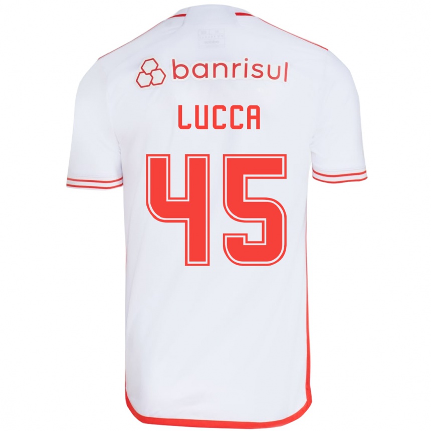 Niño Fútbol Camiseta Lucca #45 Blanco Rojo 2ª Equipación 2024/25 Perú