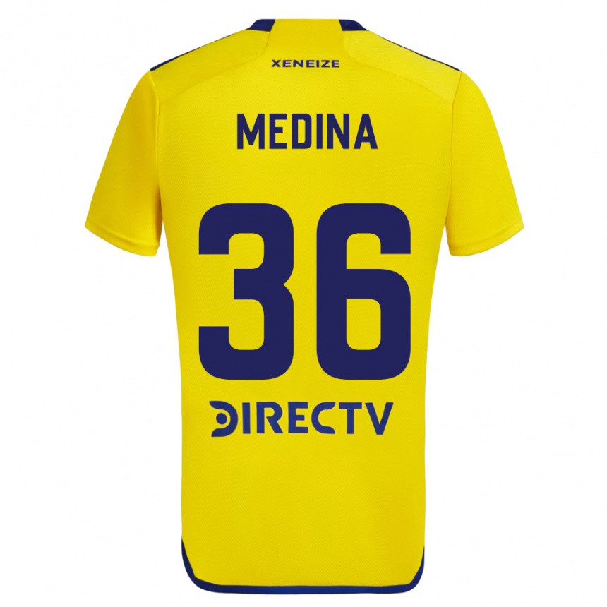 Niño Fútbol Camiseta Cristian Medina #36 Amarillo Azul 2ª Equipación 2024/25 Perú