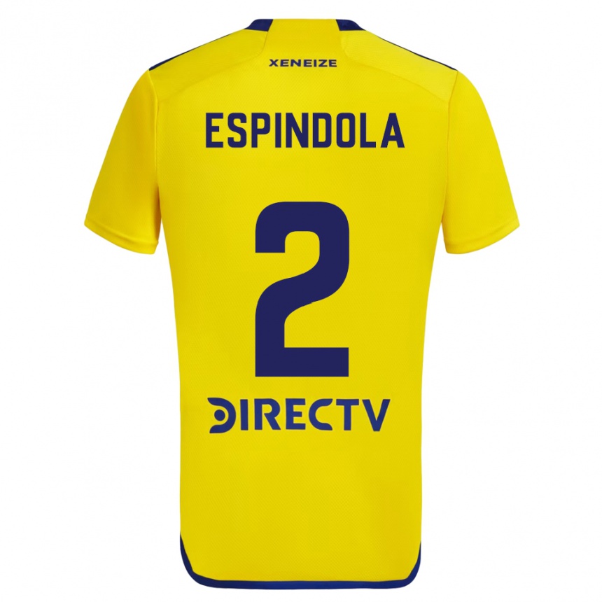 Niño Fútbol Camiseta Noelia Espindola #2 Amarillo Azul 2ª Equipación 2024/25 Perú