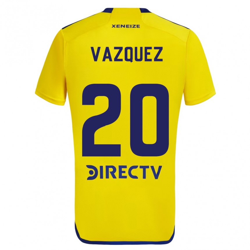 Niño Fútbol Camiseta Constanza Vazquez #20 Amarillo Azul 2ª Equipación 2024/25 Perú