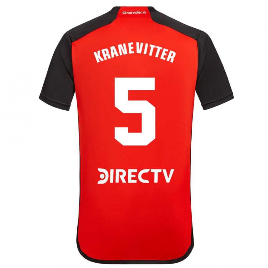 Niño Fútbol Camiseta Matías Kranevitter #5 Rojo Negro Blanco 2ª Equipación 2024/25 Perú