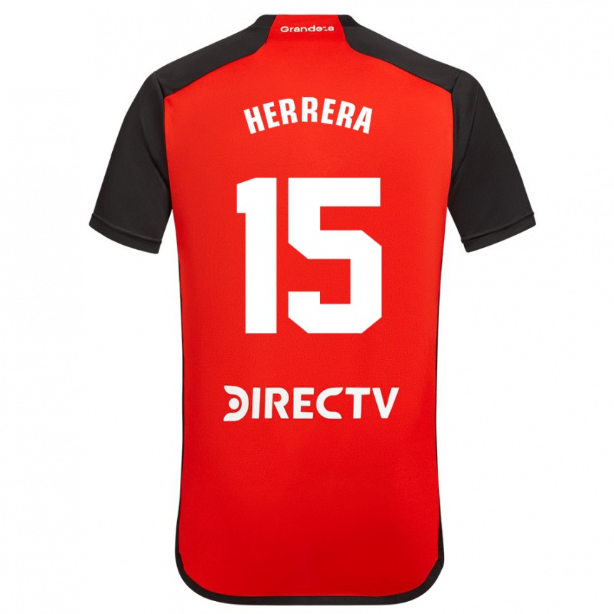 Niño Fútbol Camiseta Andrés Herrera #15 Rojo Negro Blanco 2ª Equipación 2024/25 Perú