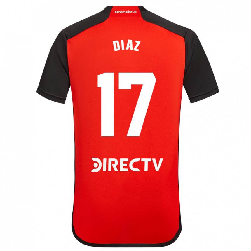 Niño Fútbol Camiseta Paulo Díaz #17 Rojo Negro Blanco 2ª Equipación 2024/25 Perú