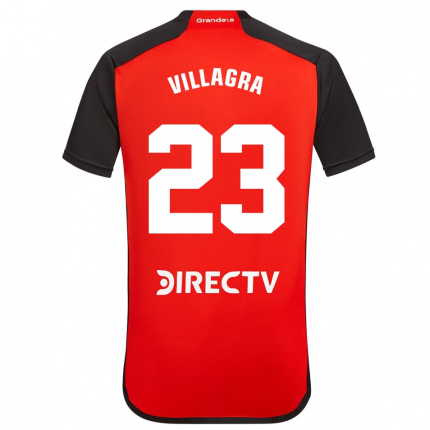 Niño Fútbol Camiseta Rodrigo Villagra #23 Rojo Negro Blanco 2ª Equipación 2024/25 Perú