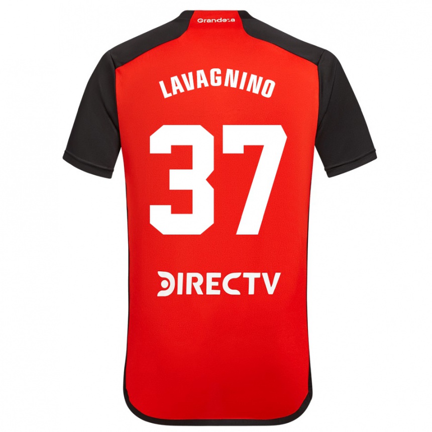 Niño Fútbol Camiseta Lucas Lavagnino #37 Rojo Negro Blanco 2ª Equipación 2024/25 Perú