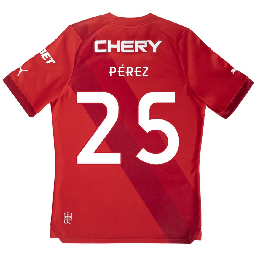 Niño Fútbol Camiseta Sebastián Pérez #25 Rojo Blanco 2ª Equipación 2024/25 Perú