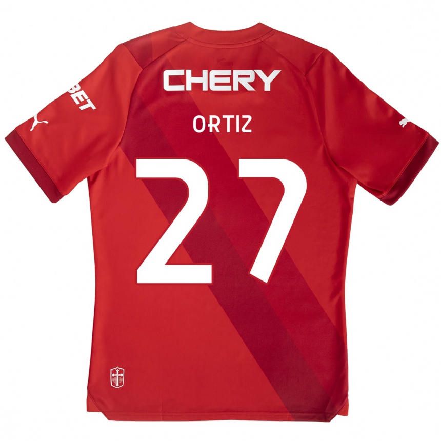 Niño Fútbol Camiseta Jorge Ortiz #27 Rojo Blanco 2ª Equipación 2024/25 Perú