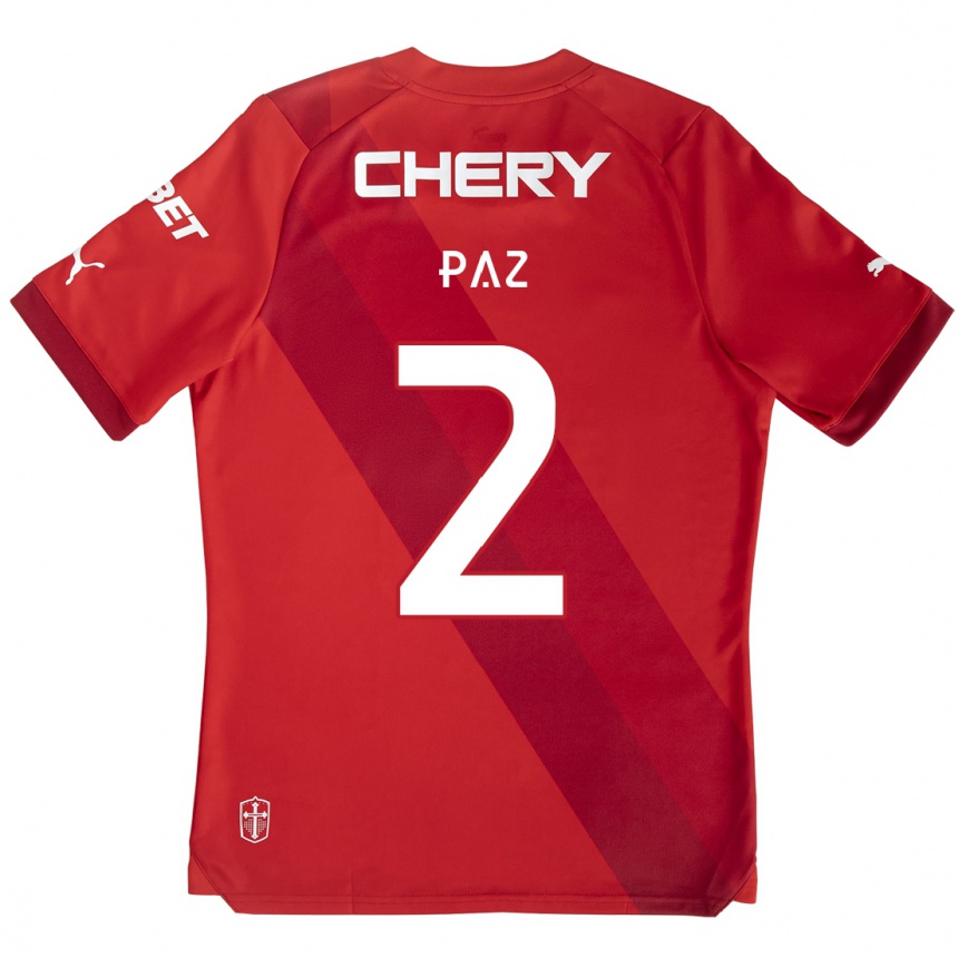 Niño Fútbol Camiseta Nehuén Paz #2 Rojo Blanco 2ª Equipación 2024/25 Perú