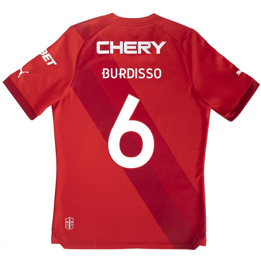 Niño Fútbol Camiseta Guillermo Burdisso #6 Rojo Blanco 2ª Equipación 2024/25 Perú