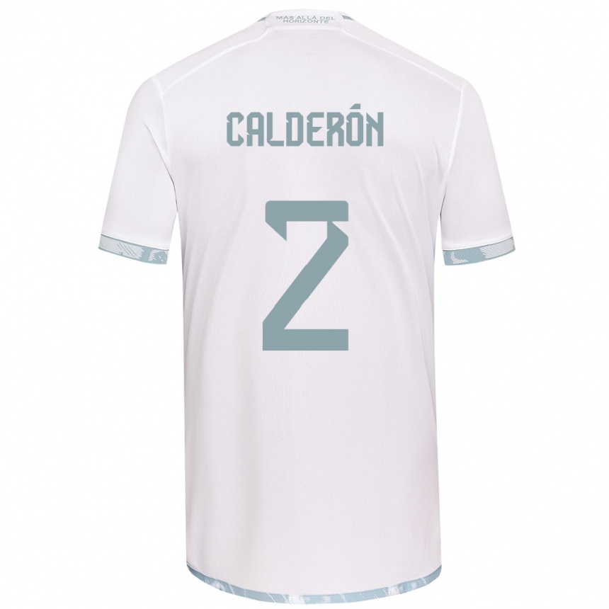 Niño Fútbol Camiseta Franco Calderón #2 Gris Blanco 2ª Equipación 2024/25 Perú