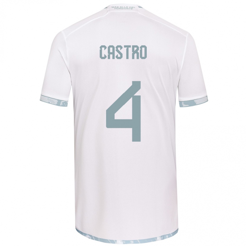 Niño Fútbol Camiseta José Ignacio Castro #4 Gris Blanco 2ª Equipación 2024/25 Perú