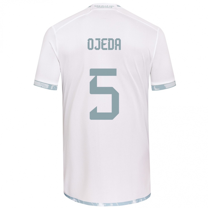 Niño Fútbol Camiseta Emmanuel Ojeda #5 Gris Blanco 2ª Equipación 2024/25 Perú