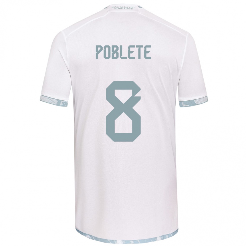 Niño Fútbol Camiseta Israel Poblete #8 Gris Blanco 2ª Equipación 2024/25 Perú