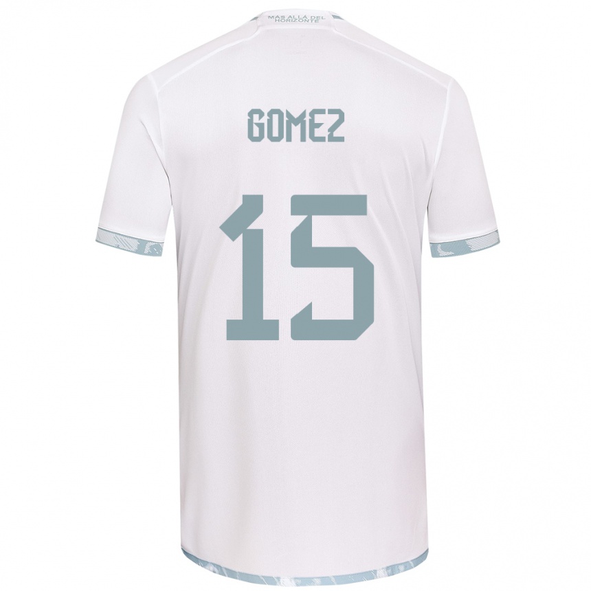 Niño Fútbol Camiseta Juan Pablo Gómez #15 Gris Blanco 2ª Equipación 2024/25 Perú