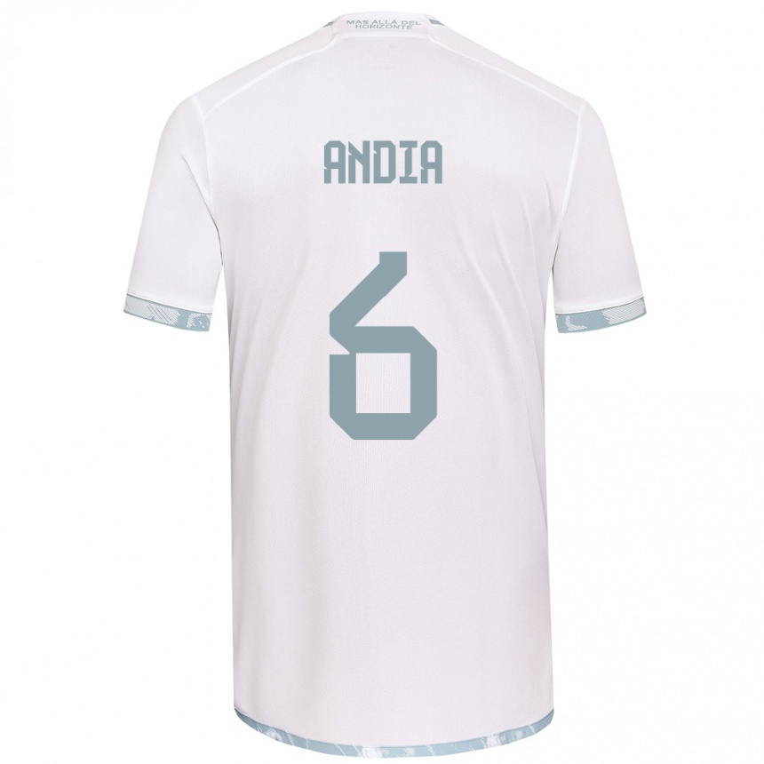 Niño Fútbol Camiseta Yonathan Andía #6 Gris Blanco 2ª Equipación 2024/25 Perú