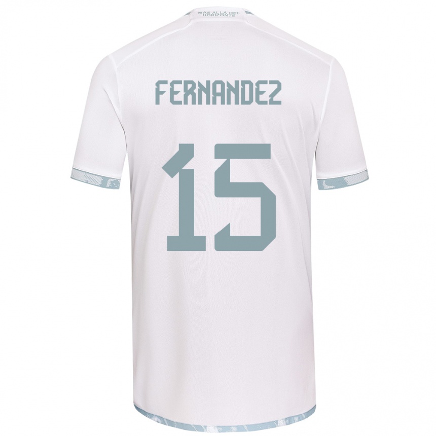 Niño Fútbol Camiseta Vicente Fernández #15 Gris Blanco 2ª Equipación 2024/25 Perú