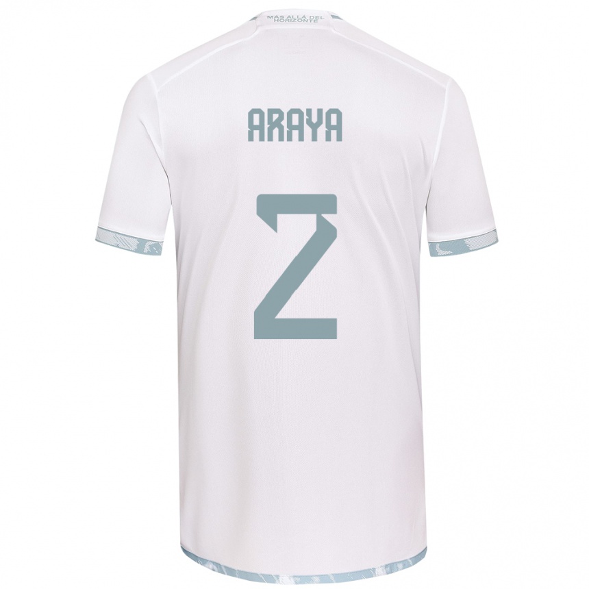 Niño Fútbol Camiseta Fernanda Araya #2 Gris Blanco 2ª Equipación 2024/25 Perú