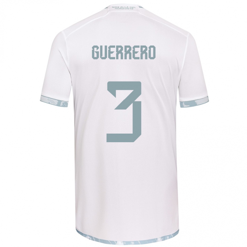 Niño Fútbol Camiseta Carla Guerrero #3 Gris Blanco 2ª Equipación 2024/25 Perú