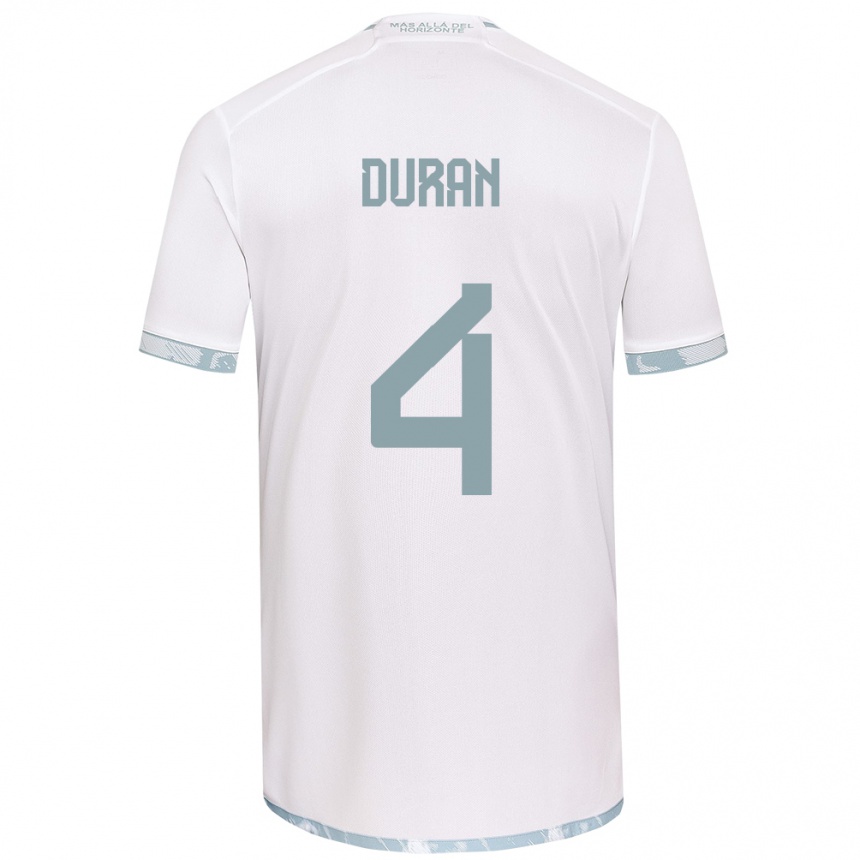 Niño Fútbol Camiseta Ignacia Durán #4 Gris Blanco 2ª Equipación 2024/25 Perú