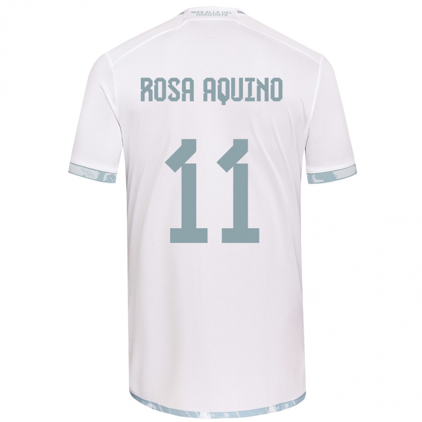 Niño Fútbol Camiseta Rosa Aquino #11 Gris Blanco 2ª Equipación 2024/25 Perú