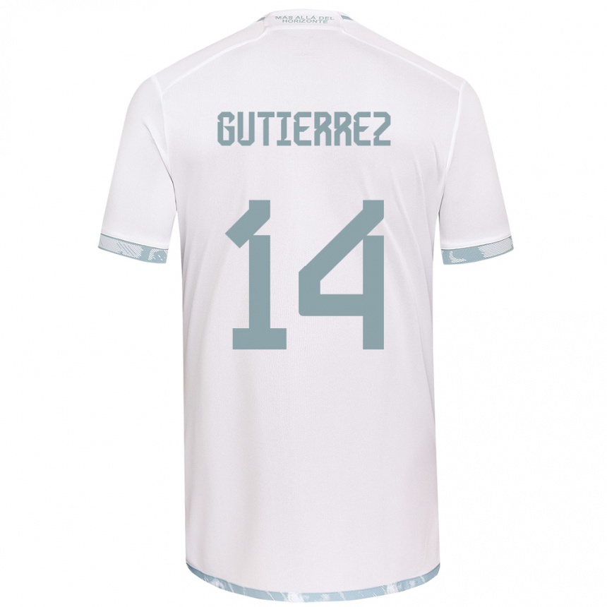 Niño Fútbol Camiseta Ana Gutiérrez #14 Gris Blanco 2ª Equipación 2024/25 Perú