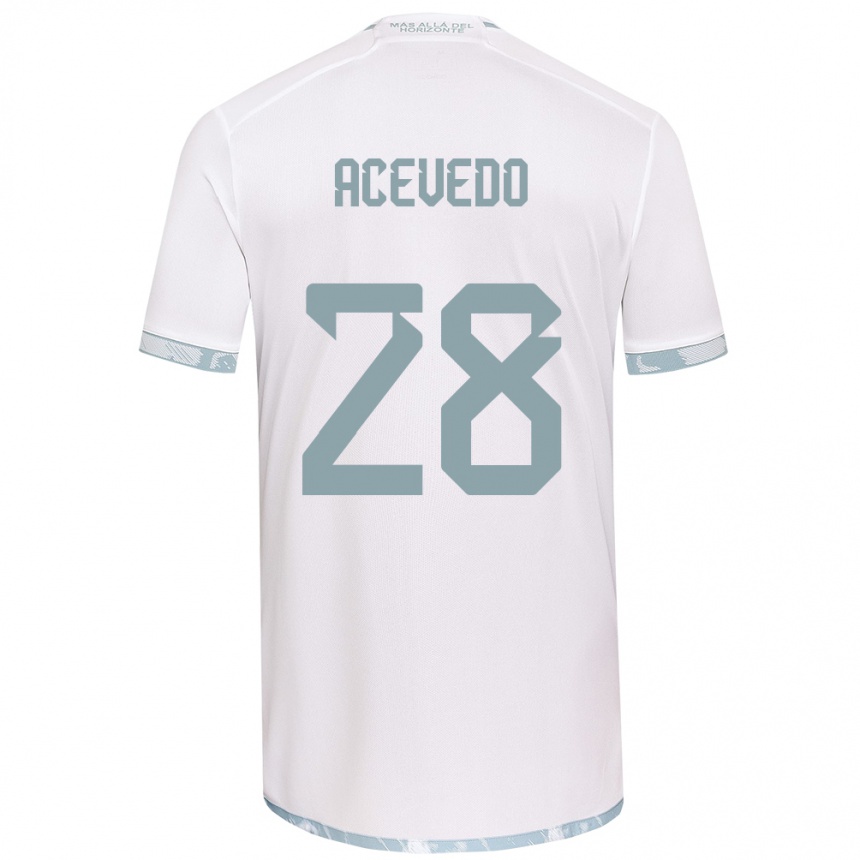 Niño Fútbol Camiseta Florencia Acevedo #28 Gris Blanco 2ª Equipación 2024/25 Perú