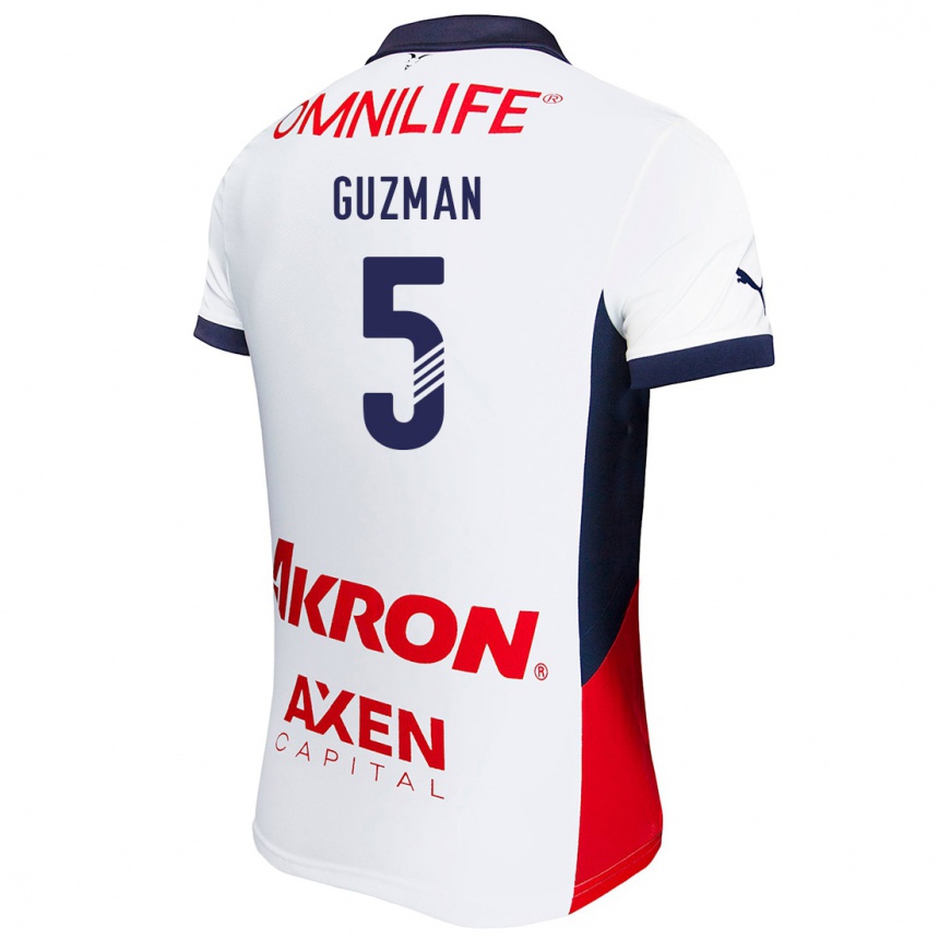 Niño Fútbol Camiseta Víctor Guzmán #5 Blanco Rojo Azul 2ª Equipación 2024/25 Perú