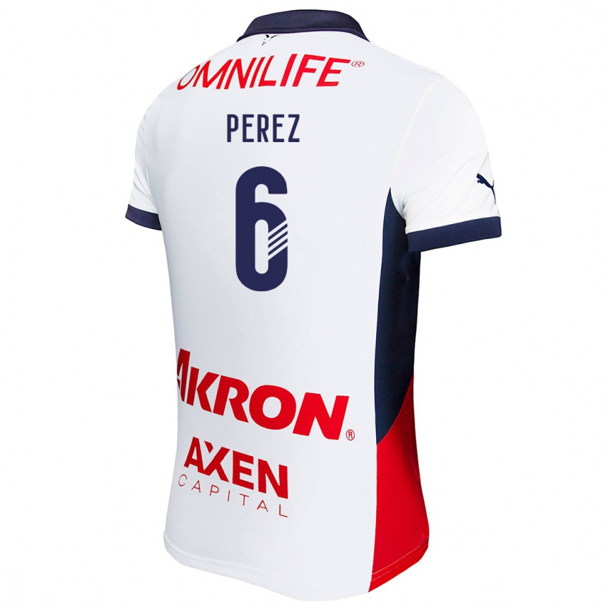 Niño Fútbol Camiseta Pável Pérez #6 Blanco Rojo Azul 2ª Equipación 2024/25 Perú