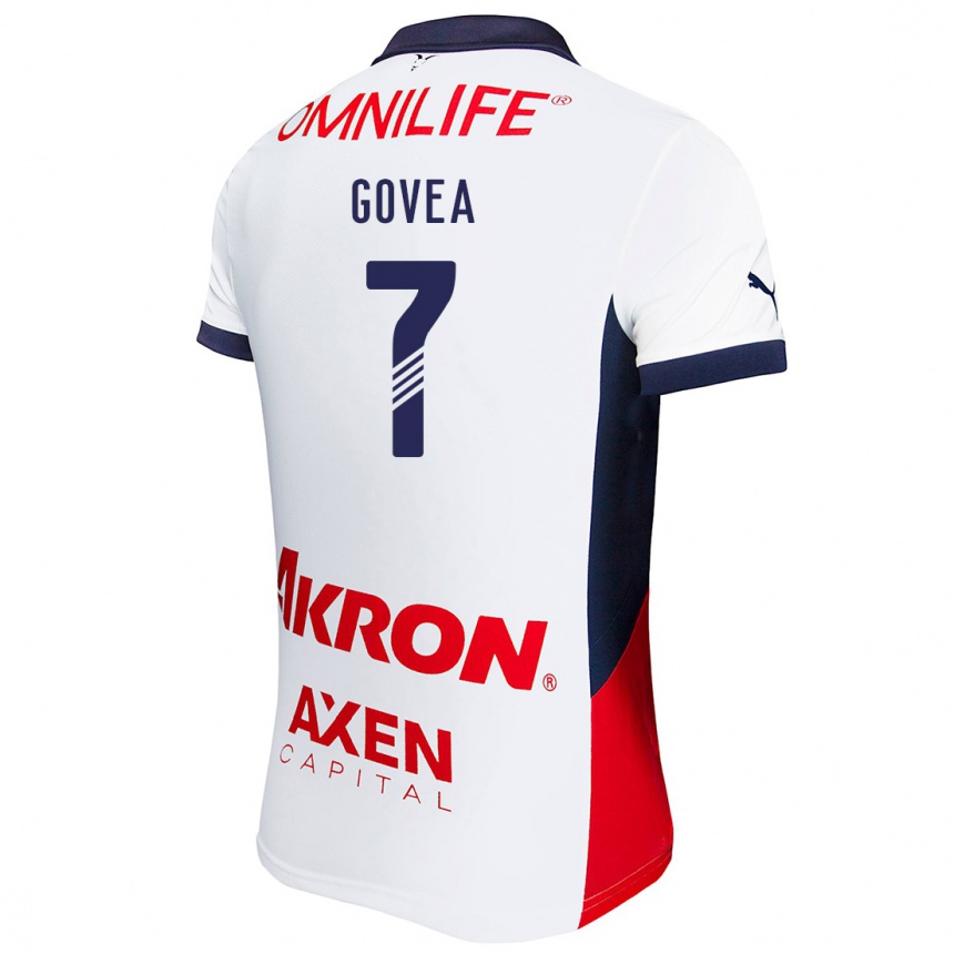 Niño Fútbol Camiseta Omar Govea #7 Blanco Rojo Azul 2ª Equipación 2024/25 Perú