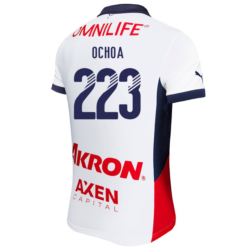 Niño Fútbol Camiseta Diego Ochoa #223 Blanco Rojo Azul 2ª Equipación 2024/25 Perú