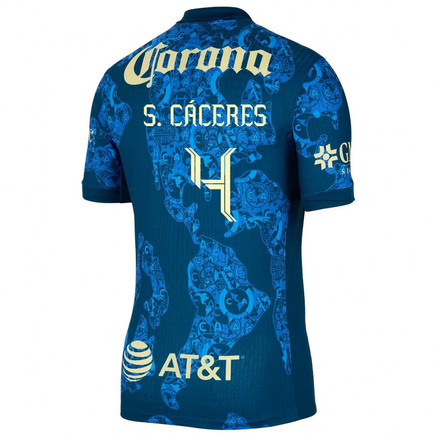 Niño Fútbol Camiseta Sebastián Cáceres #4 Azul Amarillo 2ª Equipación 2024/25 Perú