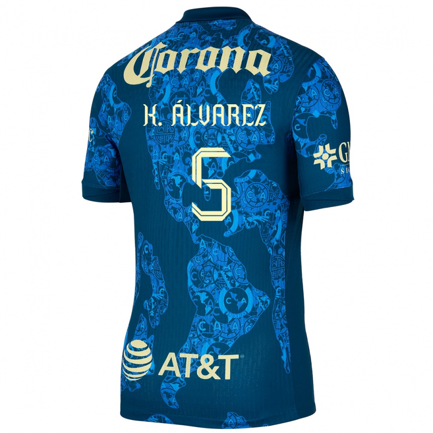 Niño Fútbol Camiseta Kevin Álvarez #5 Azul Amarillo 2ª Equipación 2024/25 Perú