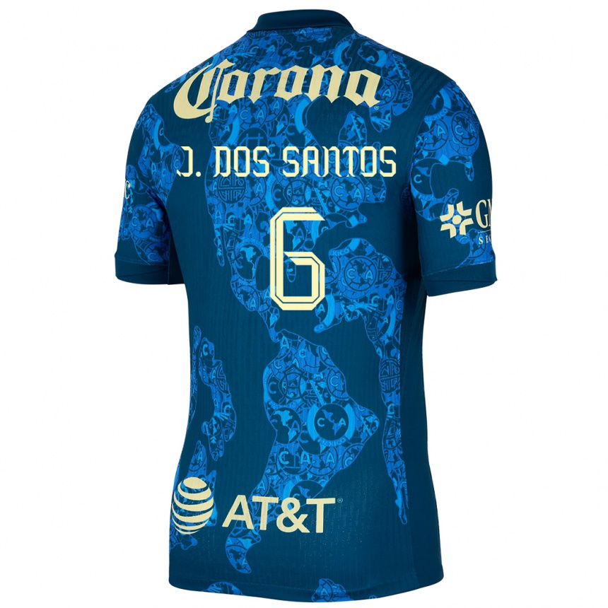 Niño Fútbol Camiseta Jonathan Dos Santos #6 Azul Amarillo 2ª Equipación 2024/25 Perú