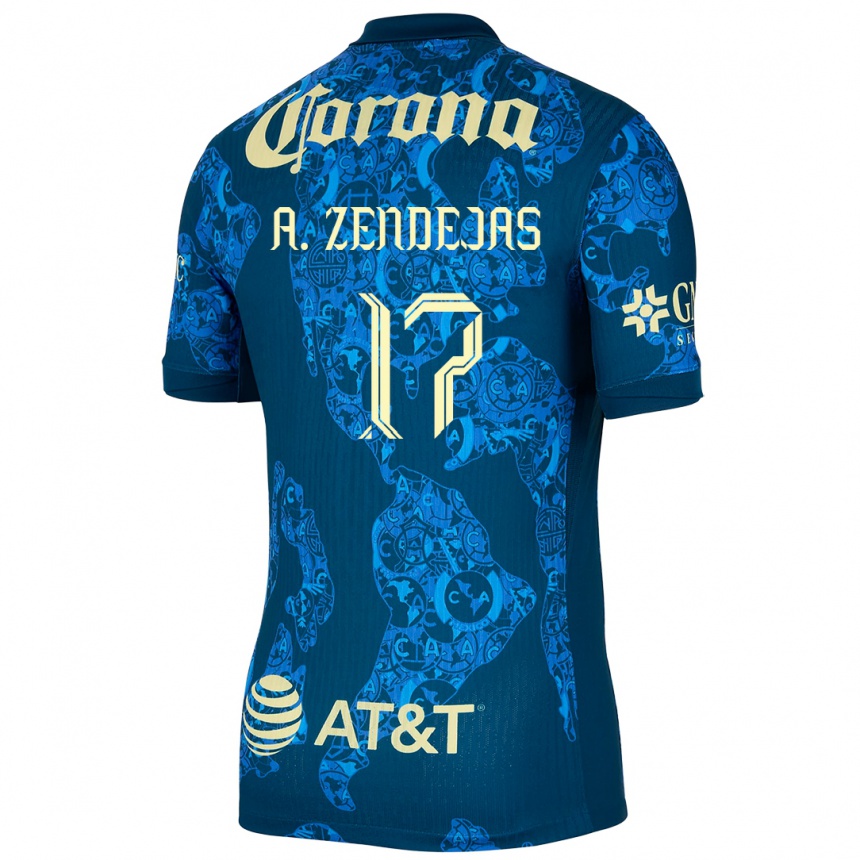 Niño Fútbol Camiseta Álex Zendejas #17 Azul Amarillo 2ª Equipación 2024/25 Perú