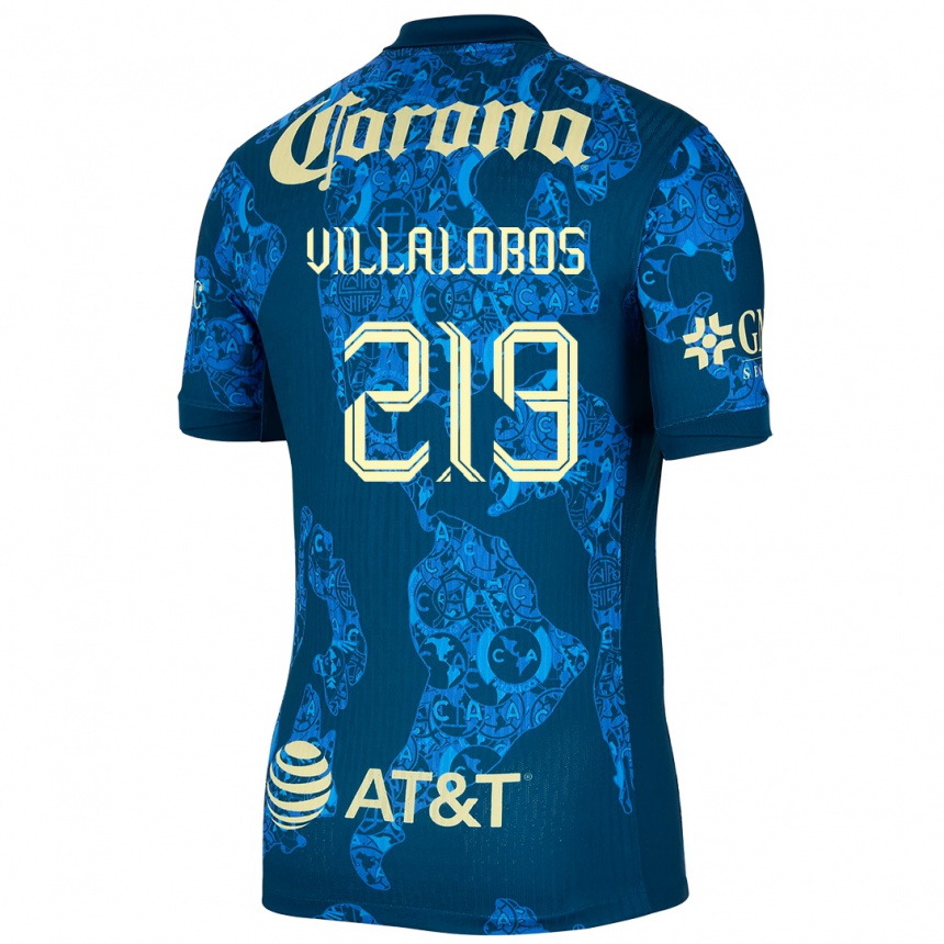 Niño Fútbol Camiseta Patricio Villalobos #219 Azul Amarillo 2ª Equipación 2024/25 Perú